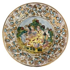 Capodimonte Italy Vintage Ceramic Gilded Decorative Plate Bowl